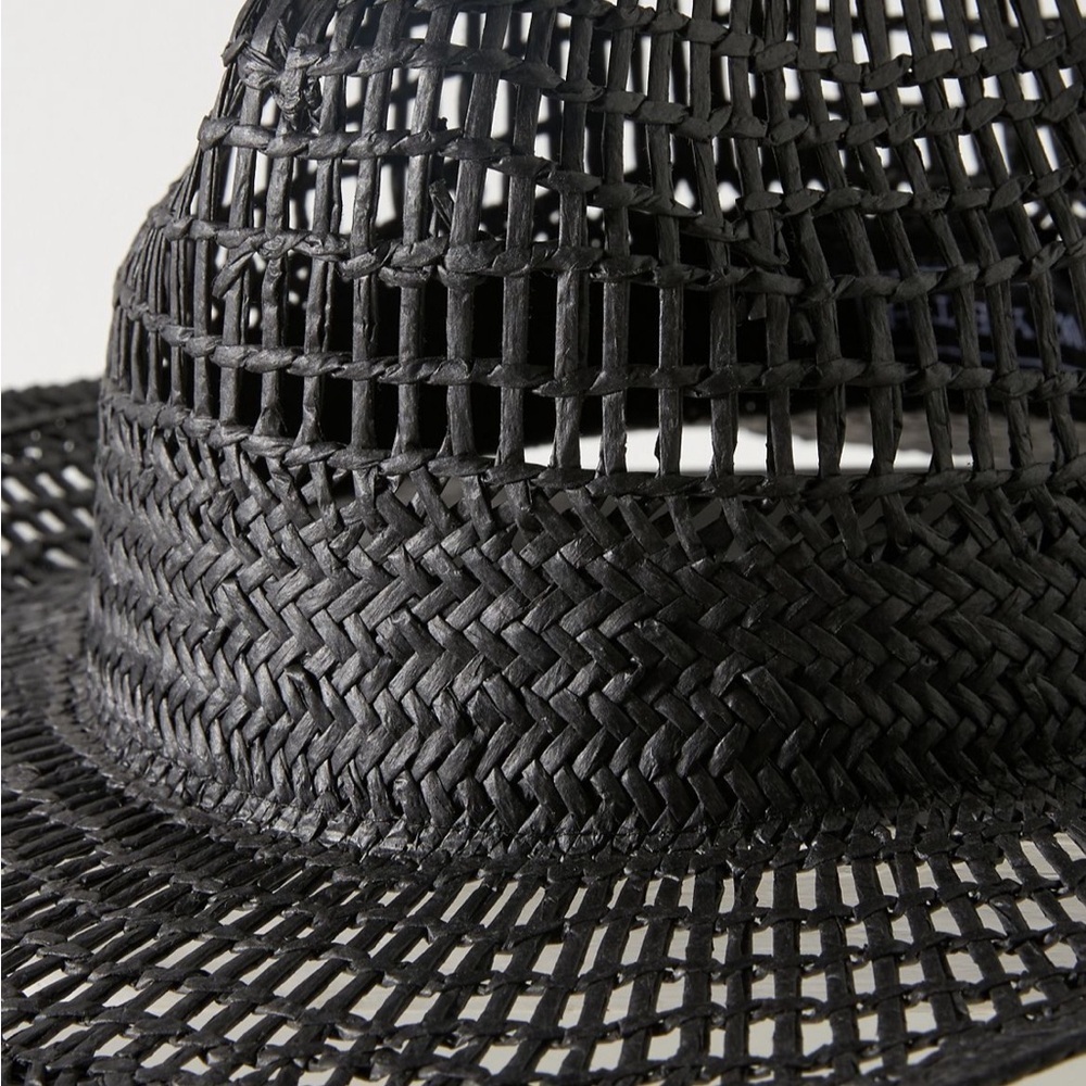 Anthropologie Wyeth Geo Open Weave rancher Stylish Black Woven Hat - Picture 7 of 7